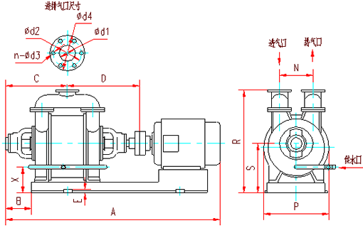 SK型水环式真空泵外型及连接图